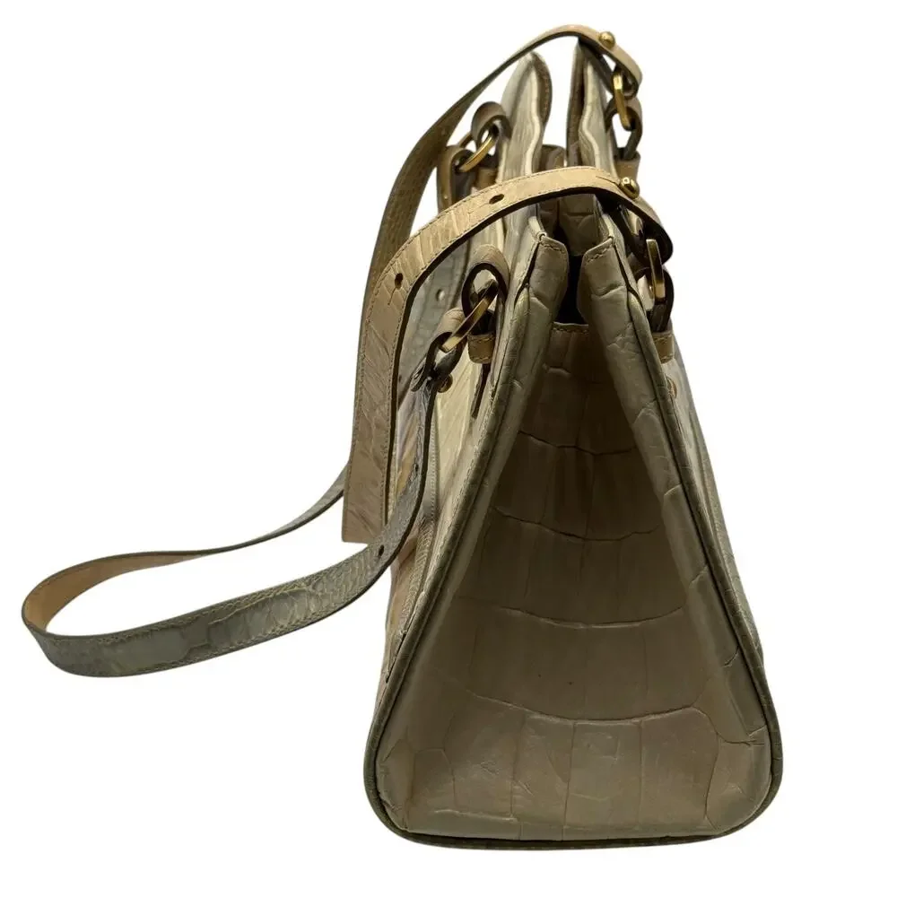 Brahmin Lucinda Tricolor Croc Embossed Leather Shoulder Bag Cream Sage Champagne